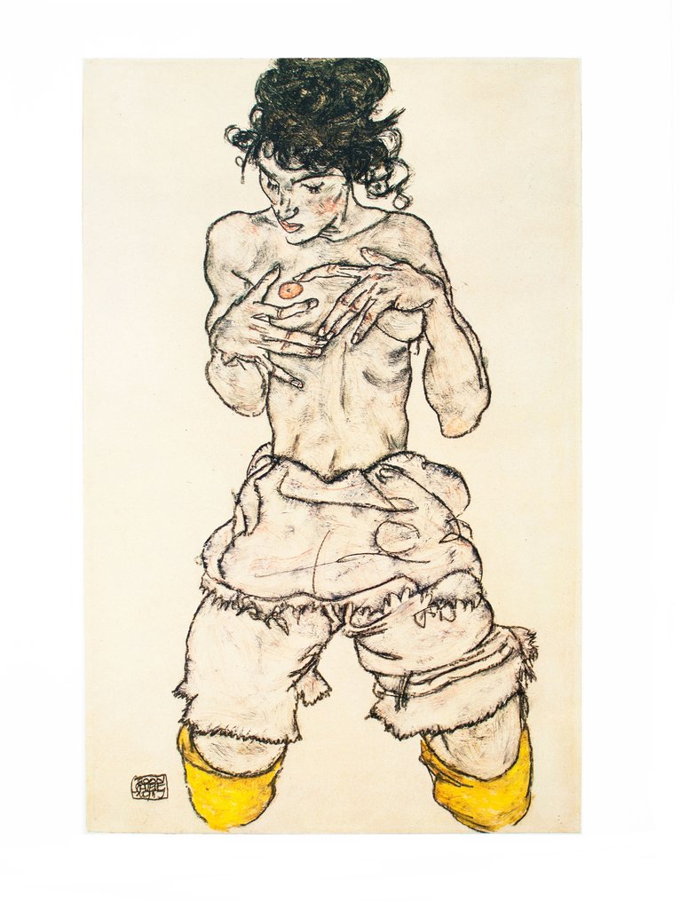 1981 Egon Schiele 35 Erotic Drawings Kneeling Semi Nude Artebonito