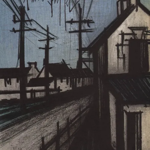 Bernard Buffet "The village road"Bernard Buffet, The village road, original Lithograph 1968