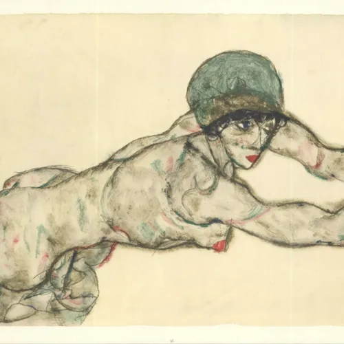 Schiele Lithograph 41 Female Nude to Right