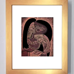 Framed Picasso Linocut Woman with necklace 1978