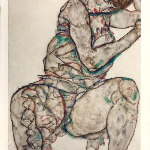 Schiele Lithograph 43 - Seated woman with hand in hair