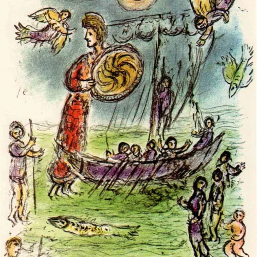 1989 Chagall Lithograph v1 Odyssee Athene guides Telemachus Boat