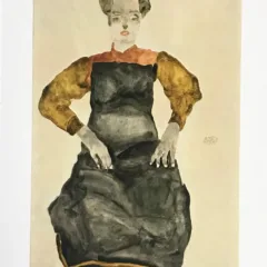 1981 Egon Schiele 12 Erotic Drawing Seated girl in black apron