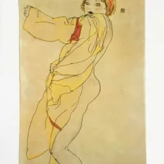 1981 Schiele 18 Erotic Drawing Woman yellow dress orange hair band