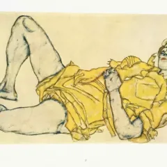 1981 Egon Schiele 27 Erotic Drawing Reclining female in yellow dress