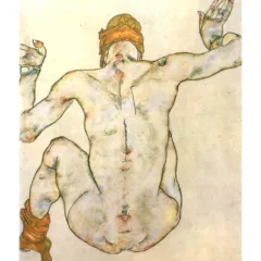 1981 Egon Schiele 30 Erotic Drawing seated back nude