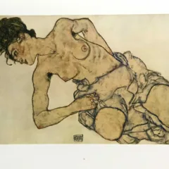 1981 Egon Schiele 27 Erotic Drawing Crouching Semi Nude