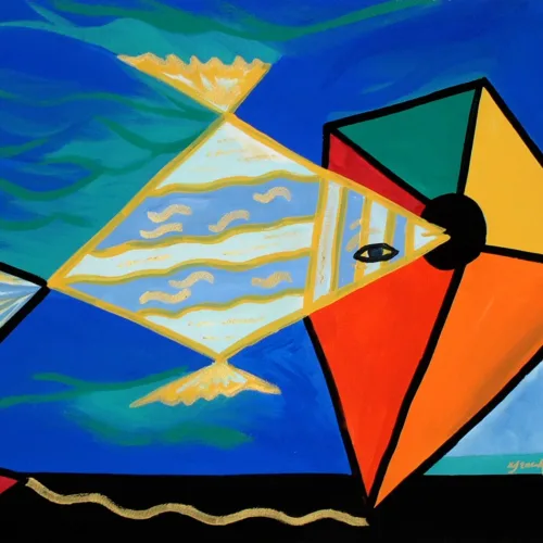 Grace Absi Flying Fish 2001 Acrylic Painting on Arches Paper