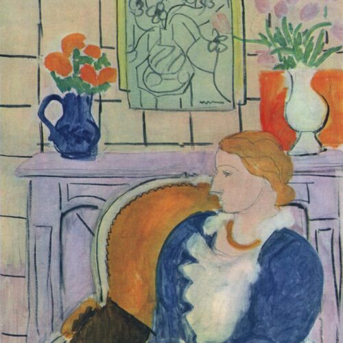 Matisse print giclee Blue dress in ochre armchair