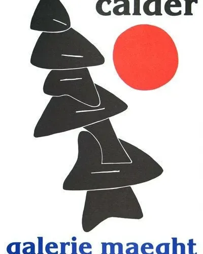 Calder Poster Lithograph, Stabiles noires et soleil rouge